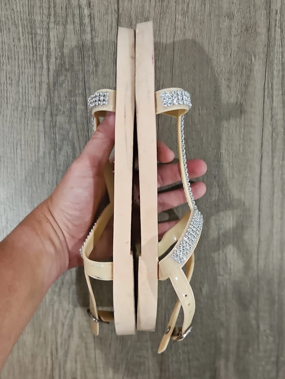 Beige Rhinestone T-Strap little girl's Sandals size 6